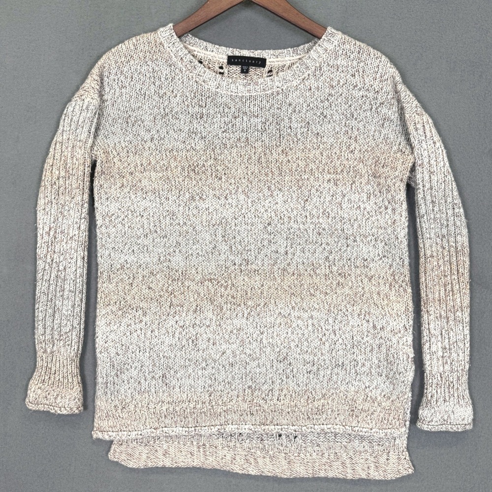 Sanctuary Sweater Women S Tan Marled Knit Crew Neck Long Sleeve Casual Pullover